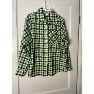 CW Classics Green Plaid Button down Flannel‎ Shirt Medium Cotton
